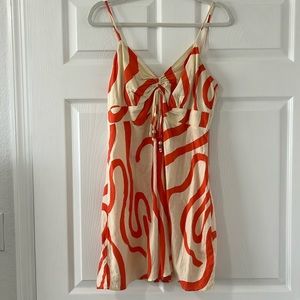 Mango orange and tan linen mini dress